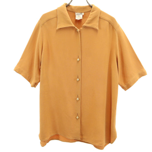 HERMES 90s French Silk Short Sleeve Button-Up Brown Size 42