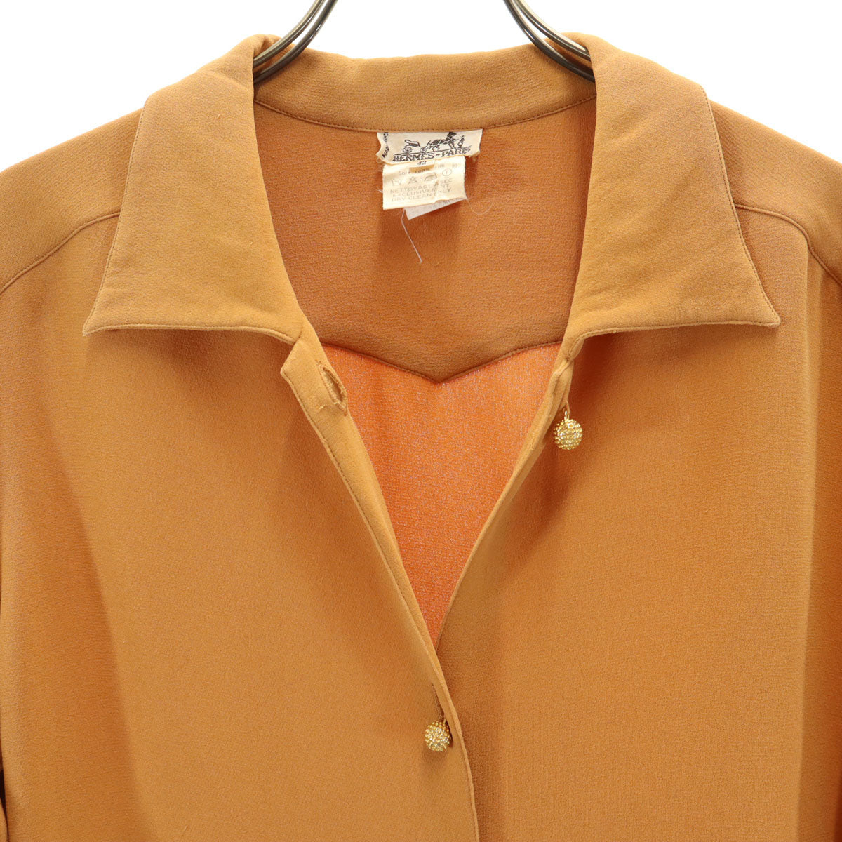 HERMES 90s French Silk Short Sleeve Button-Up Brown Size 42