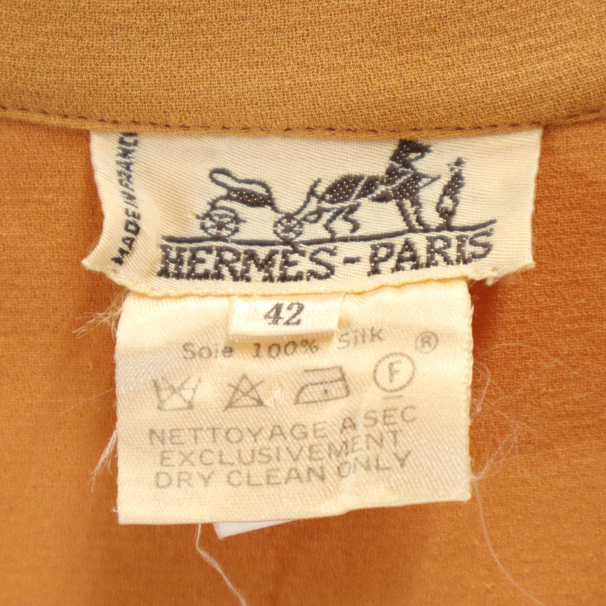HERMES 90s French Silk Short Sleeve Button-Up Brown Size 42
