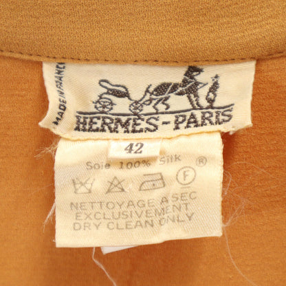 HERMES 90s French Silk Short Sleeve Button-Up Brown Size 42