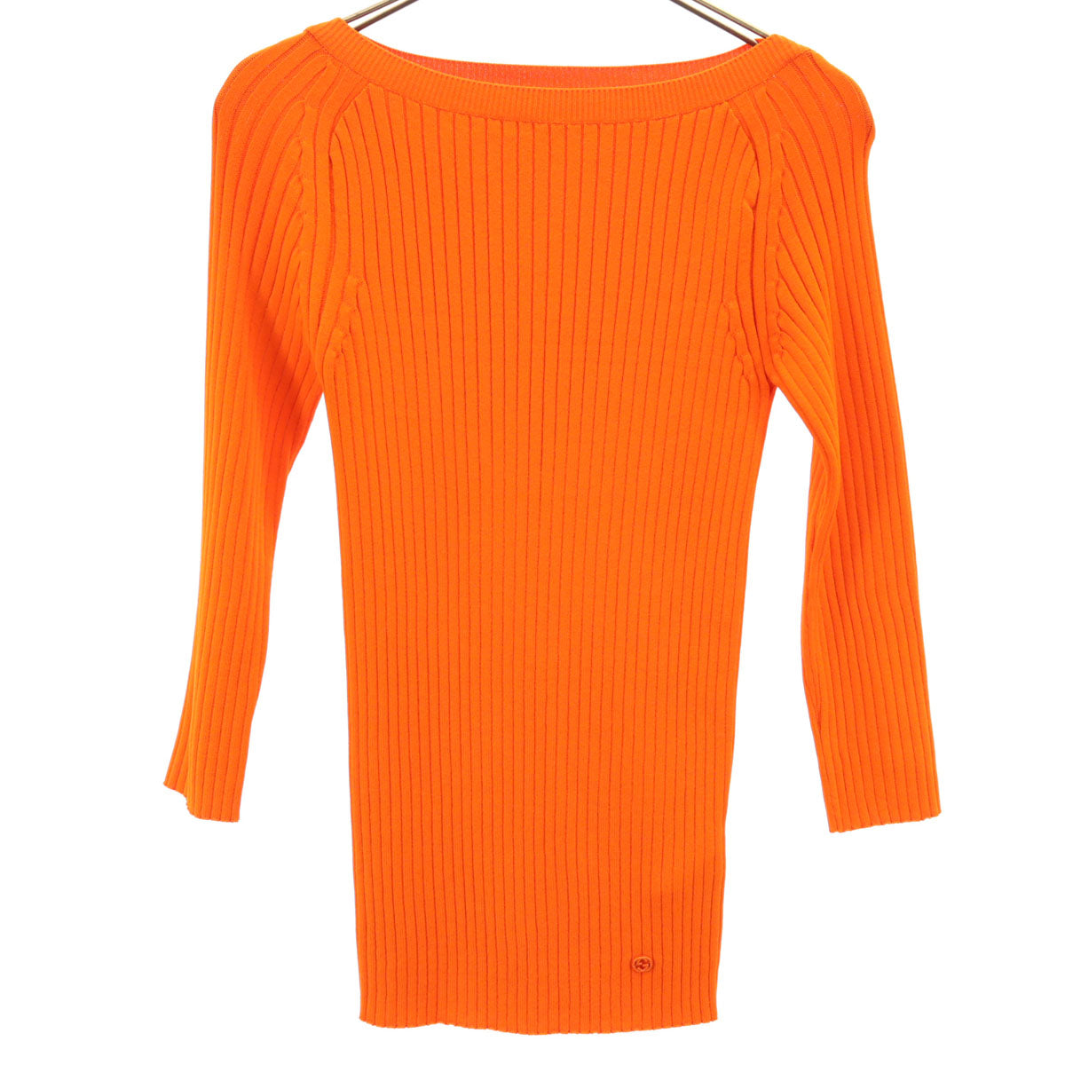 GUCCI Italian Ribbed Boat Neck Sweater Orange Size S