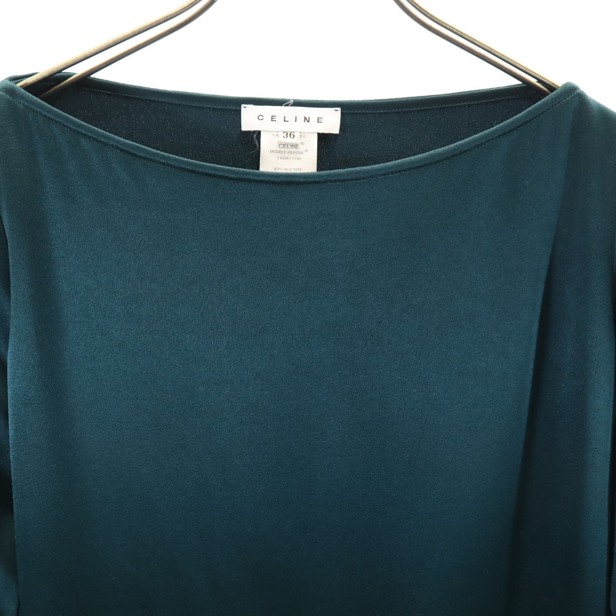 CELINE Long Sleeve Boat Neck T-Shirt Dark Green Size 36