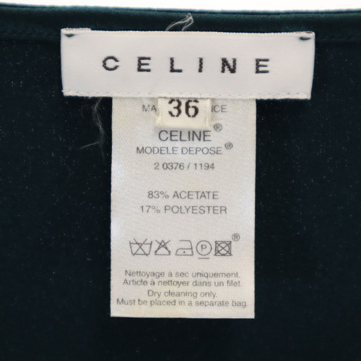 CELINE Long Sleeve Boat Neck T-Shirt Dark Green Size 36