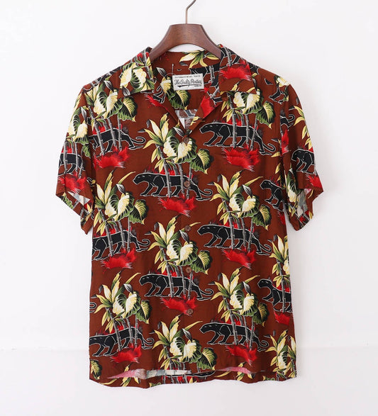 WACKO MARIA Aloha Shirt Brown Bamboo Panther Print Size M