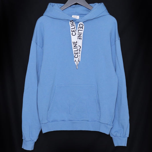 CELINE Cotton Fleece Loose Pullover Hoodie Blue Size M