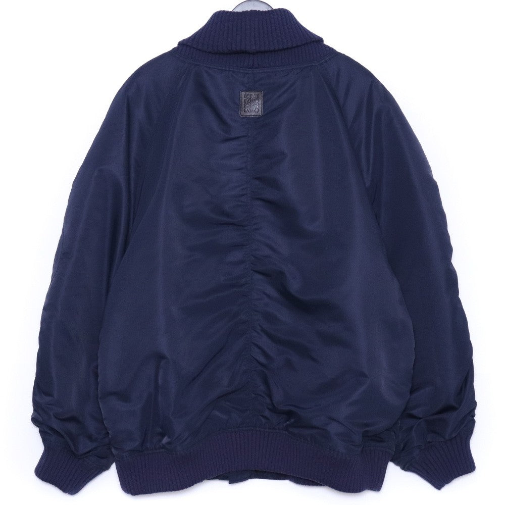 LOEWE Leather Patch Oversized Bomber Jacket Navy Size 42