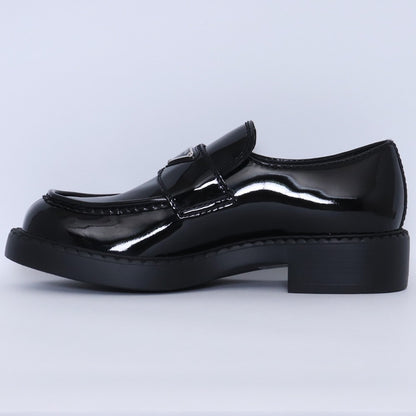 Prada Chocolate Brushed Leather Loafers Black Triangle Logo