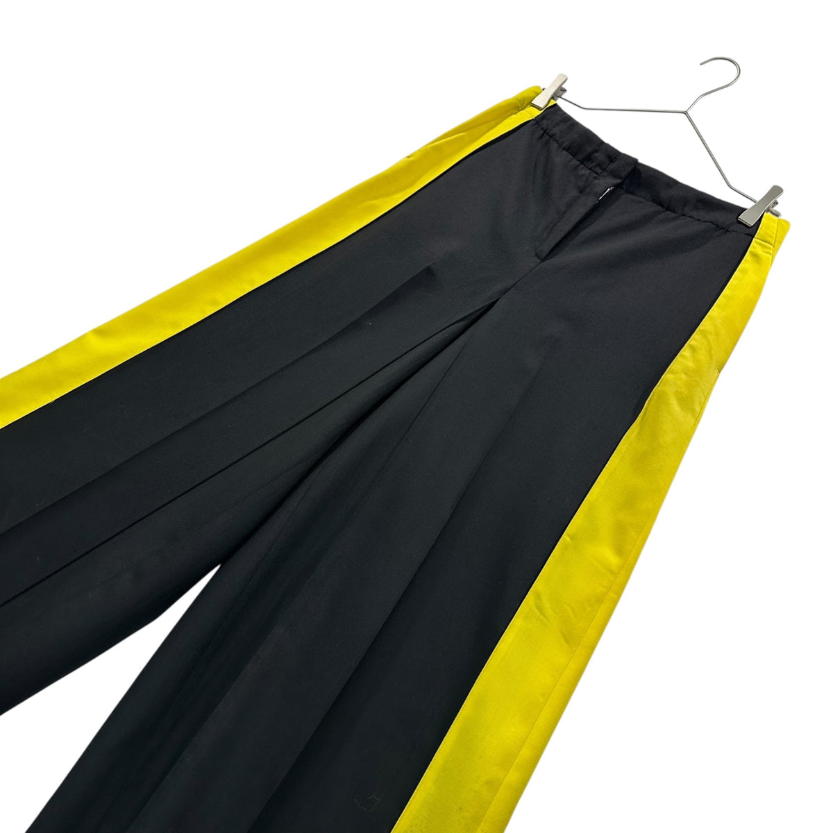 LOEWE Side Yellow Wide-Leg Wool Slacks Black/Yellow Size 38