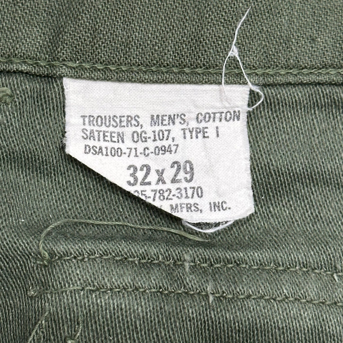 US ARMY 70s Vintage OG-107 Cotton Sateen Pants Olive Size 32×29
