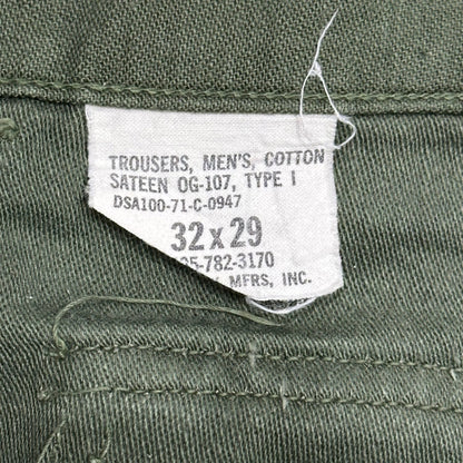 US ARMY 70s Vintage OG-107 Cotton Sateen Pants Olive Size 32×29