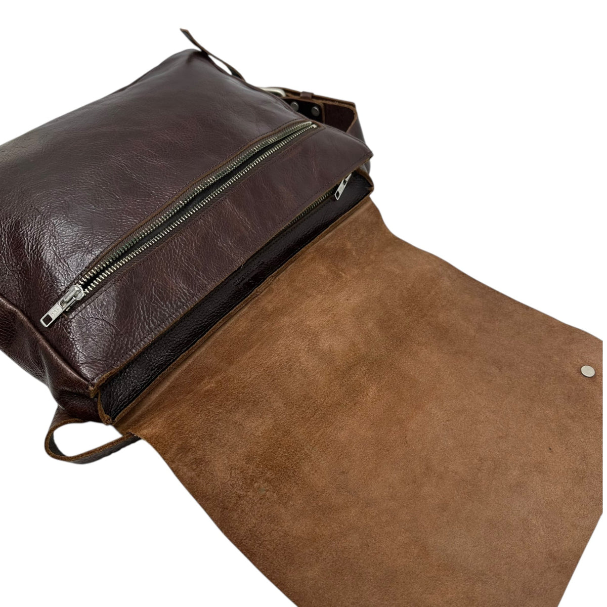 Y's Leather Flap Waist Pouch Brown