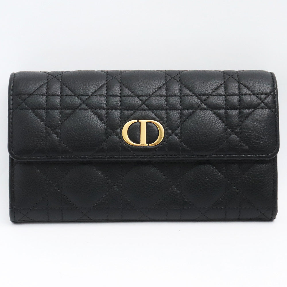 DIOR CARO Cannage Calfskin Long Flap Wallet Black Size F