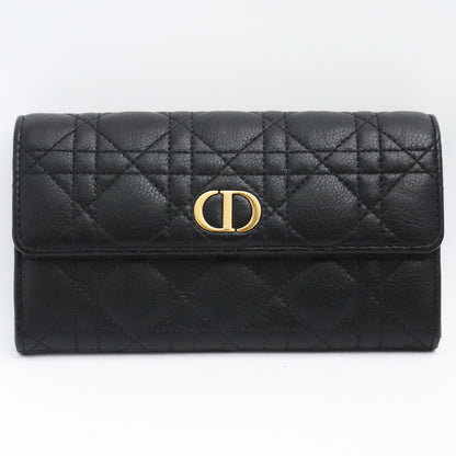 DIOR CARO Cannage Calfskin Long Flap Wallet Black Size F