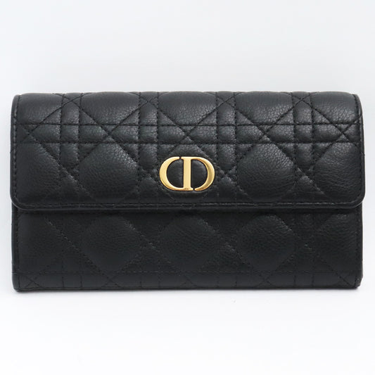 DIOR CARO Cannage Calfskin Long Flap Wallet Black Size F