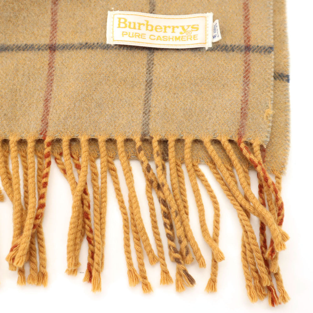 Burberrys Cashmere Check Pattern Fringe Scarf Beige