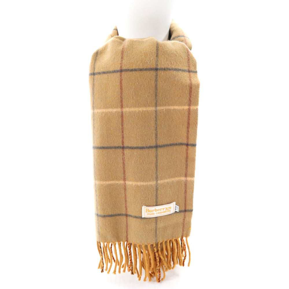 Burberrys Cashmere Check Pattern Fringe Scarf Beige