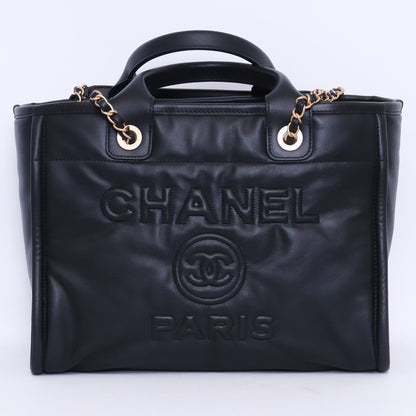 CHANEL Deauville Lambskin 2-Way Tote Bag Black Size F