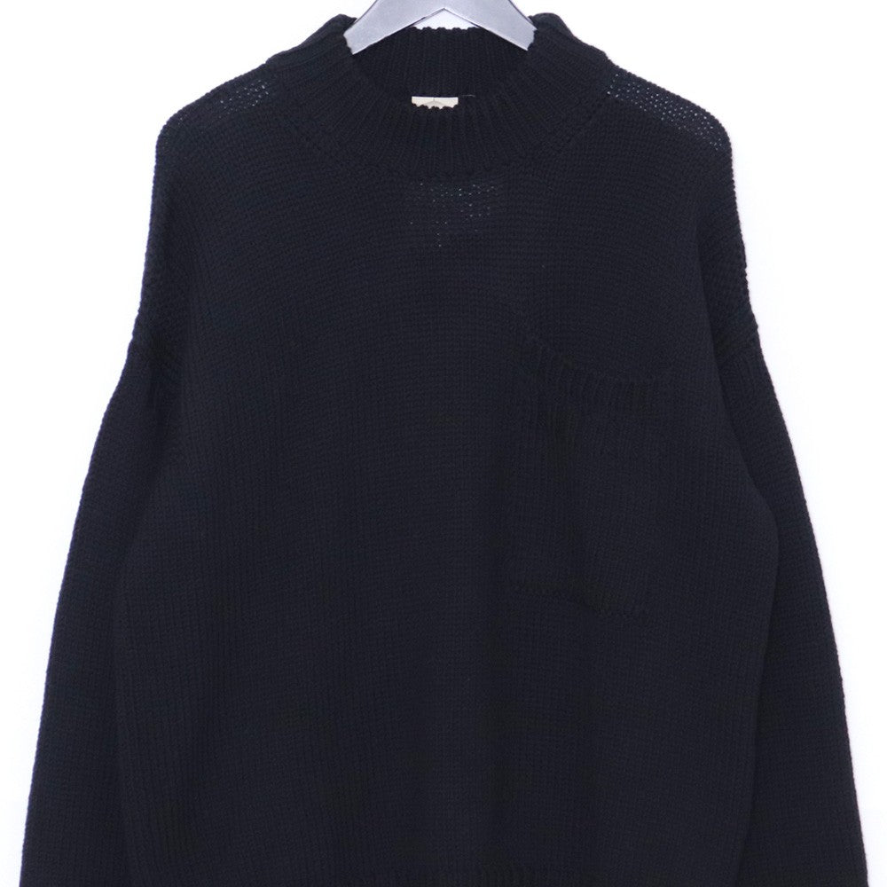 Ten C 22AW Black Crew Neck Pocket Knit Sweater Size 48