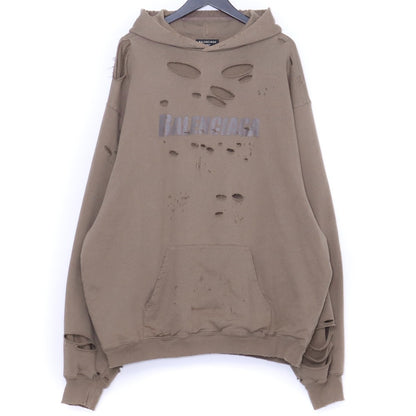 BALENCIAGA Destroyed Pullover Hoodie Brown Size XS