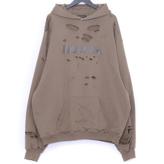 BALENCIAGA Destroyed Pullover Hoodie Brown Size XS