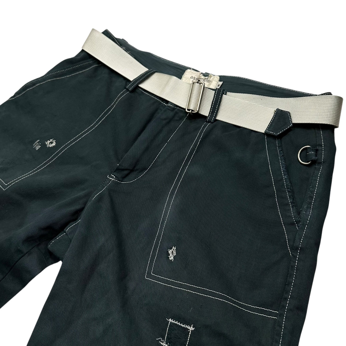 AFFA Distressed Belted Bondage Pants Navy Size M