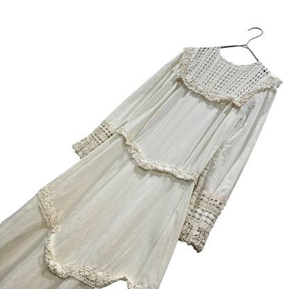 Euro vintage 40s Lace Cotton Long Dress