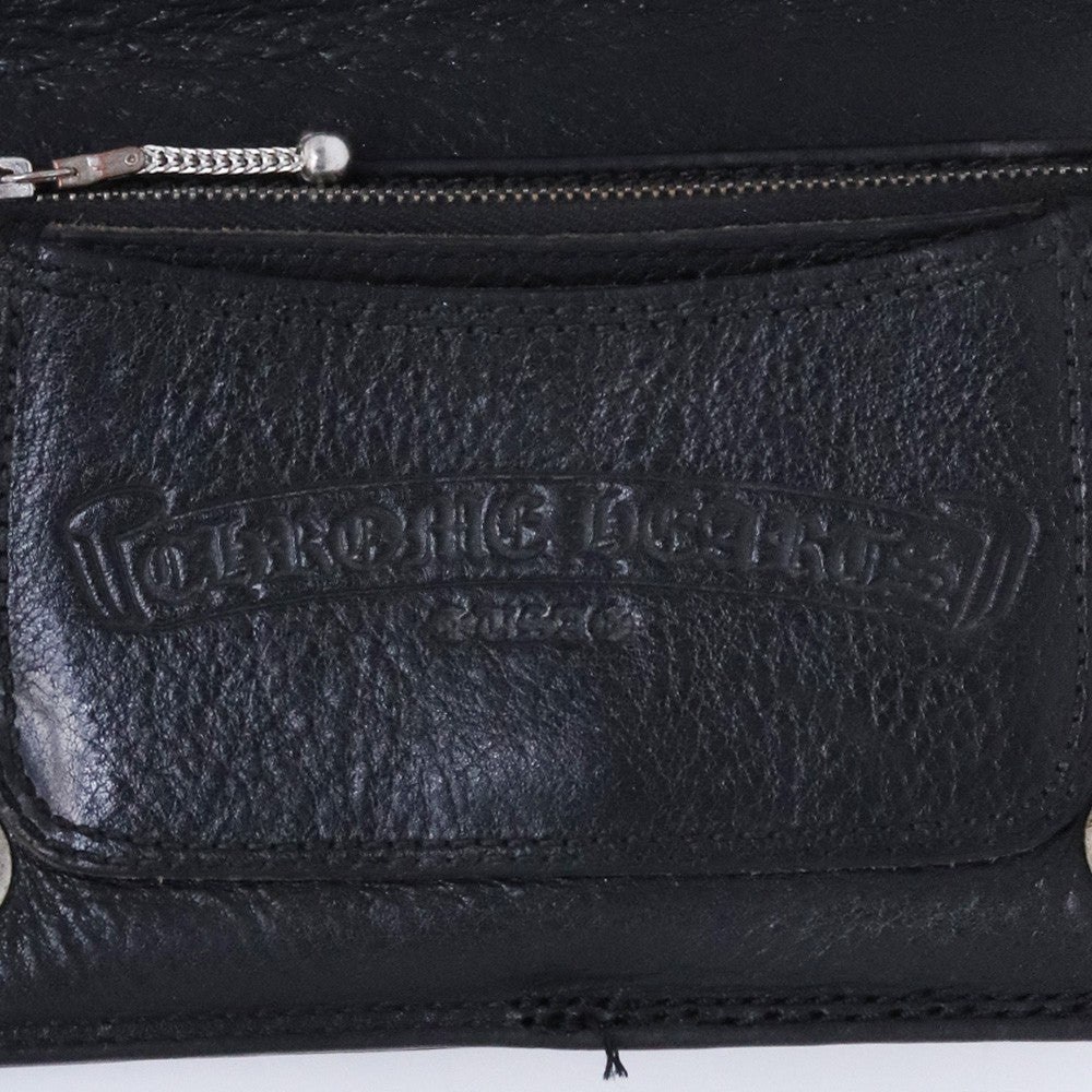CHROME HEARTS 1Zip Cross Button Leather Wallet Black Size F