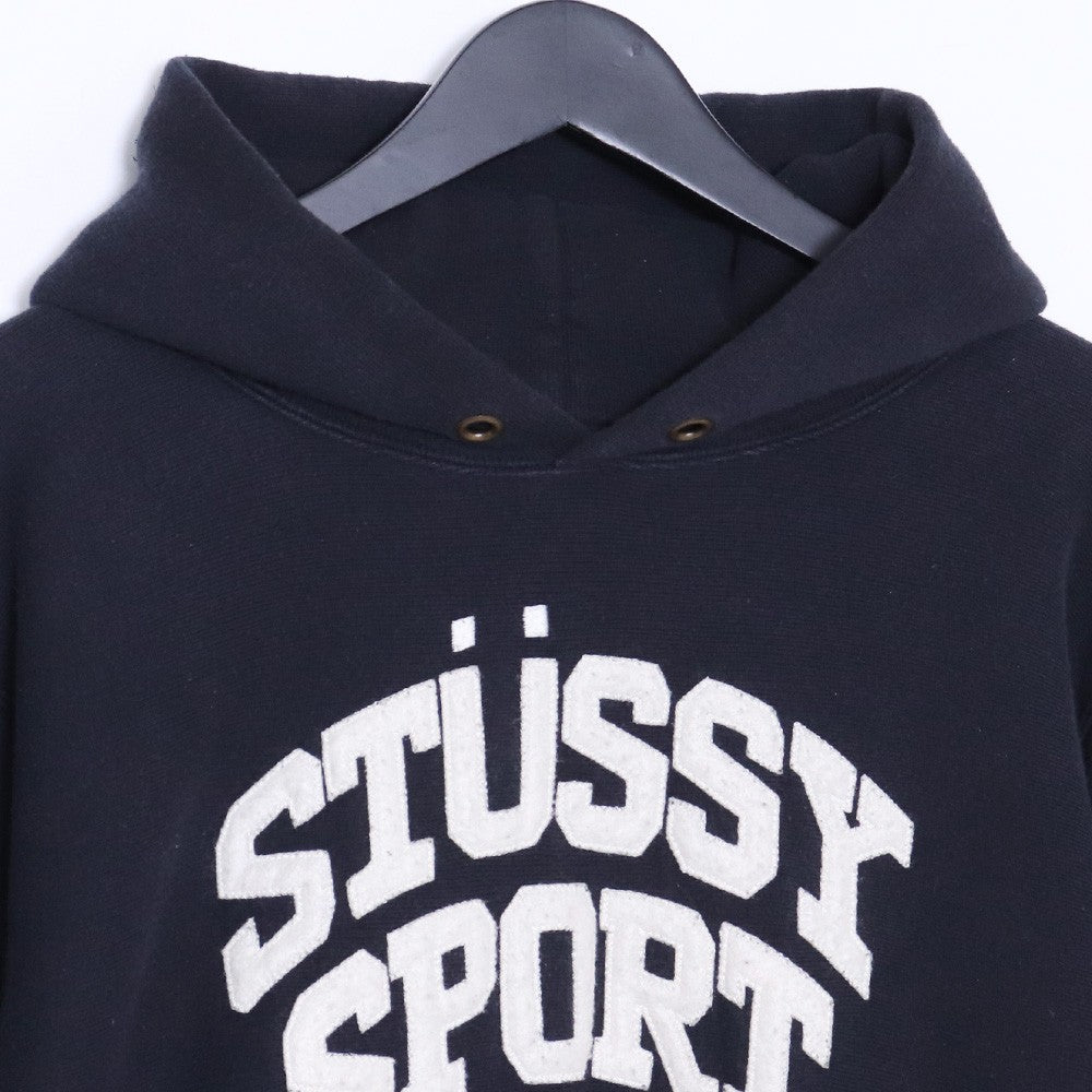 STUSSY × CHAMPION Reverse Weave Felt Hoodie Black Size L