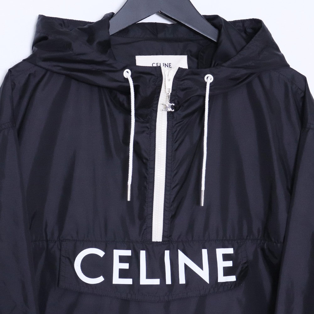 CELINE 22SS Eddie Slimane Nylon Logo Hoodie Black Size 50