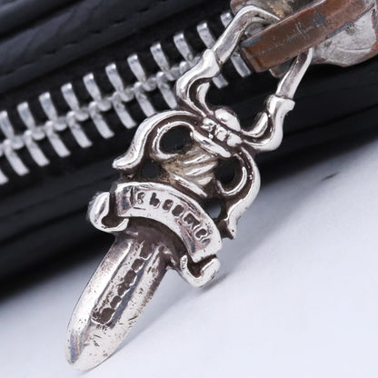 CHROME HEARTS REC F Zip Black Leather Plain Wallet Size F