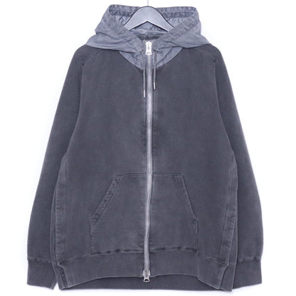 SACAI 24AW Garment Dye Cotton Jersey Zip Hoodie Gray Size 1