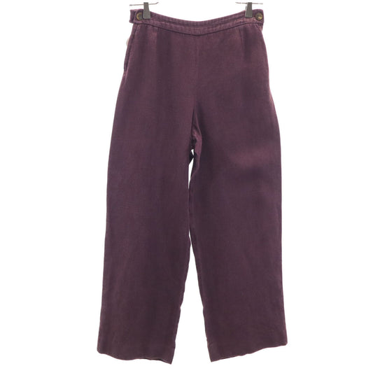 HERMES Italian Linen Wide Pants Bordeaux Size 34