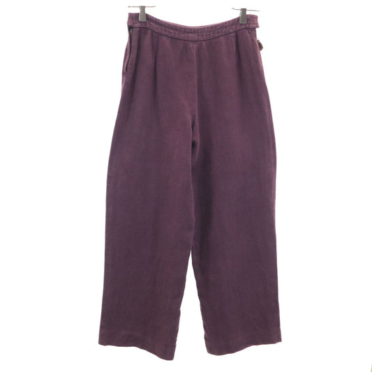 HERMES Italian Linen Wide Pants Bordeaux Size 34