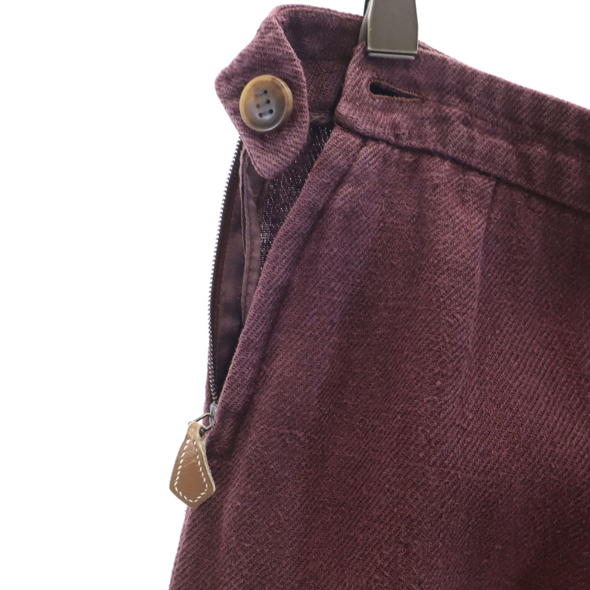 HERMES Italian Linen Wide Pants Bordeaux Size 34