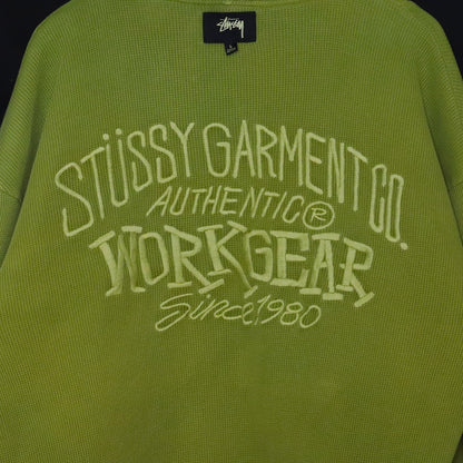 STUSSY Waffle Lined Full Zip Hoodie Green Size L