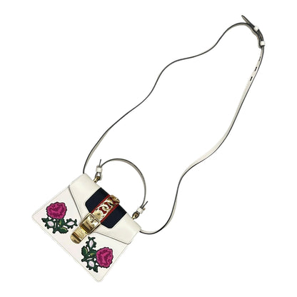GUCCI Sylvie-Web Rose Embroidered Shoulder Bag