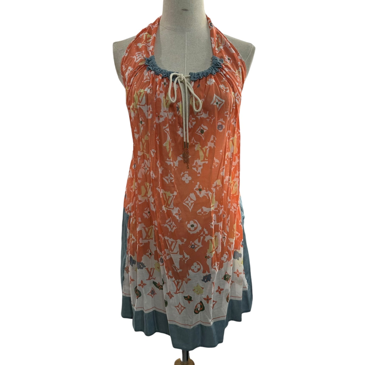 LOUIS VUITTON Halter-Neck Monogram Cotton Dress Size 34