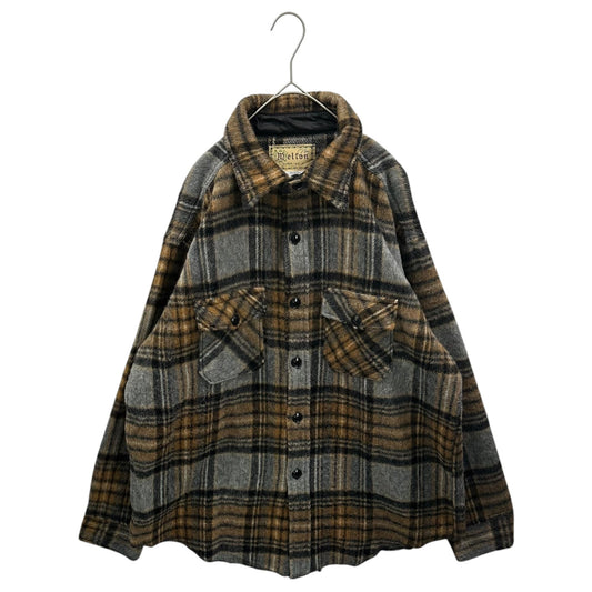Melton 70s/80s Vintage Brushed Check Grey Orange Jacket Size XL