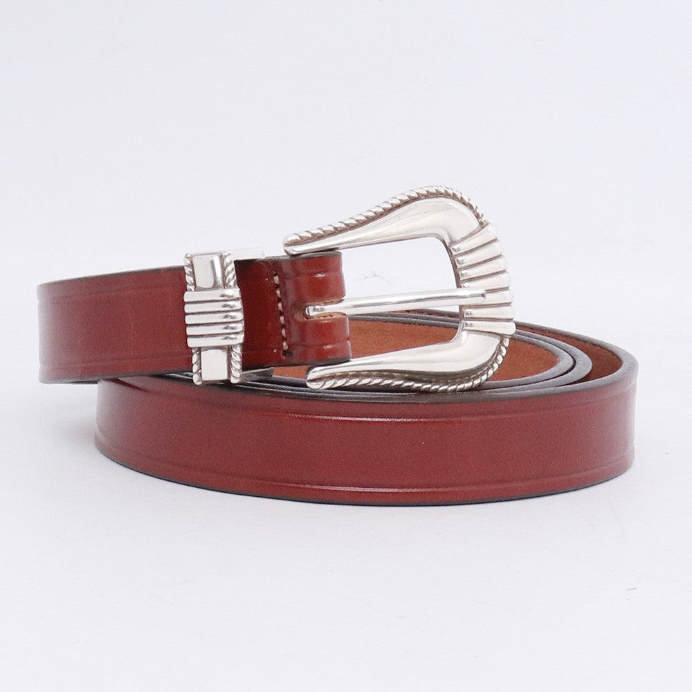 TORY LEATHER ONLY ARK Long 3PC Silver Belt Brown Size 34