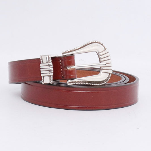 TORY LEATHER ONLY ARK Long 3PC Silver Belt Brown Size 34