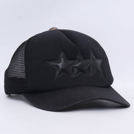 CHROME HEARTS Three Star Leather Patch Cap Black Size F