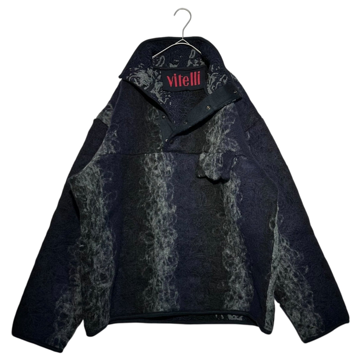VITELLI Button-up Pullover Wool Hoodie Navy/Gray Size 2