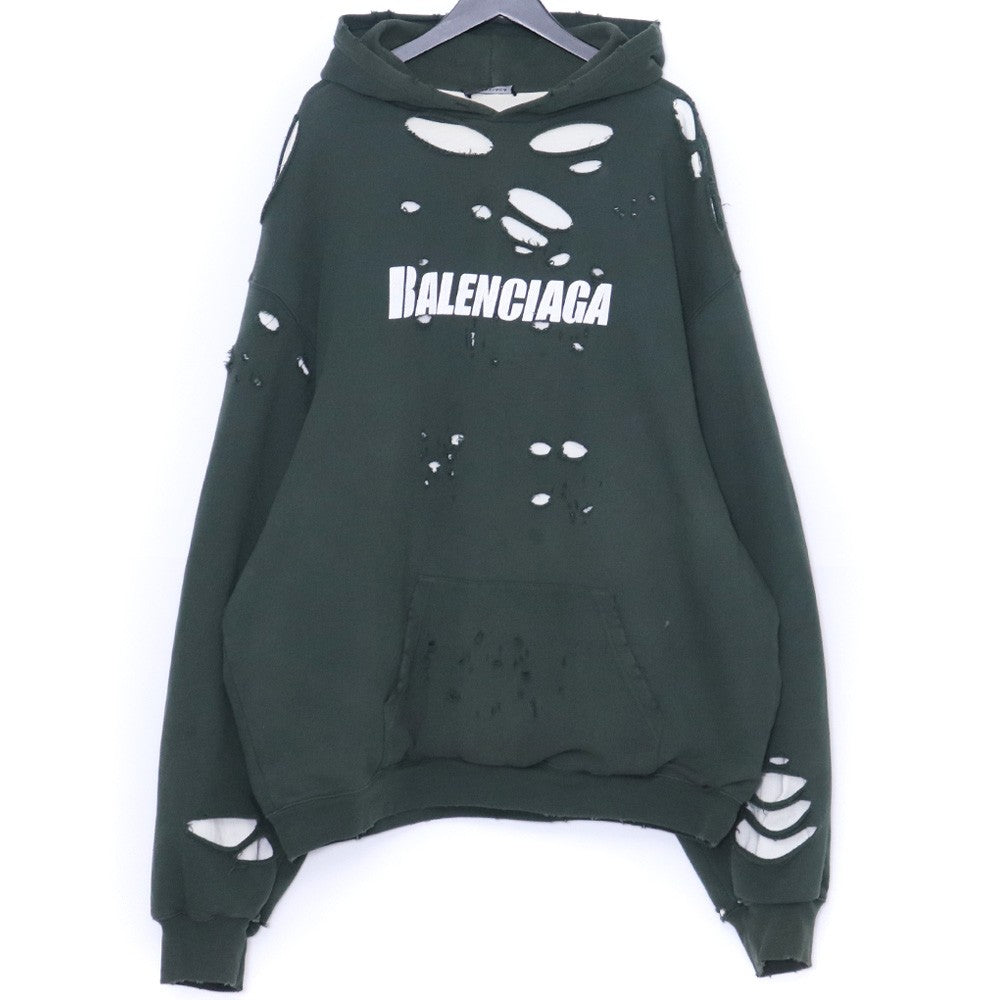 BALENCIAGA 21SS Caps Destroyed Hoodie Green Size M