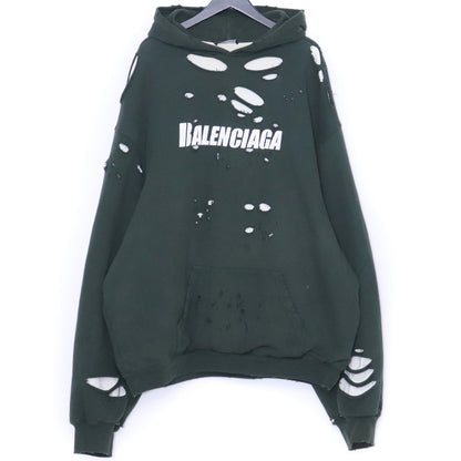 BALENCIAGA 21SS Caps Destroyed Hoodie Green Size M