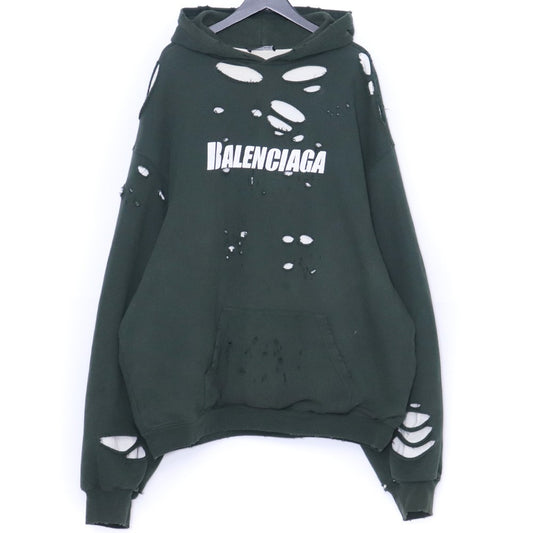 BALENCIAGA 21SS Caps Destroyed Hoodie Green Size M