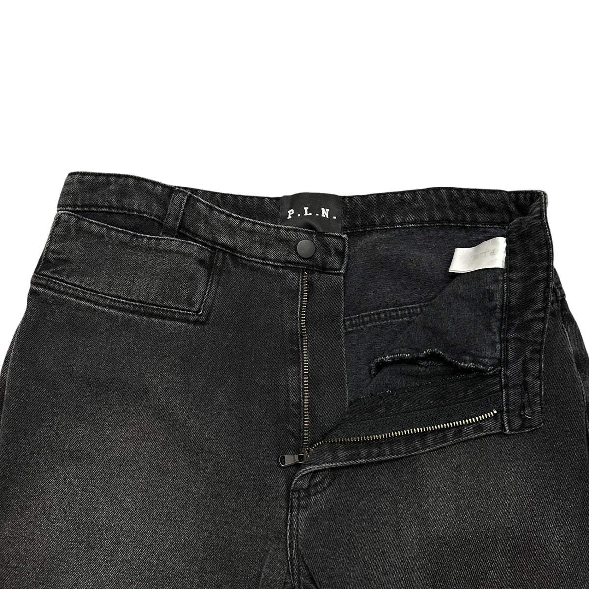 P.L.N. Super Long Leather Panel Pants Black Size M