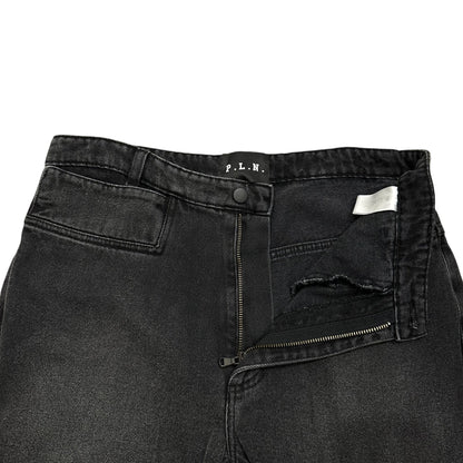 P.L.N. Super Long Leather Panel Pants Black Size M