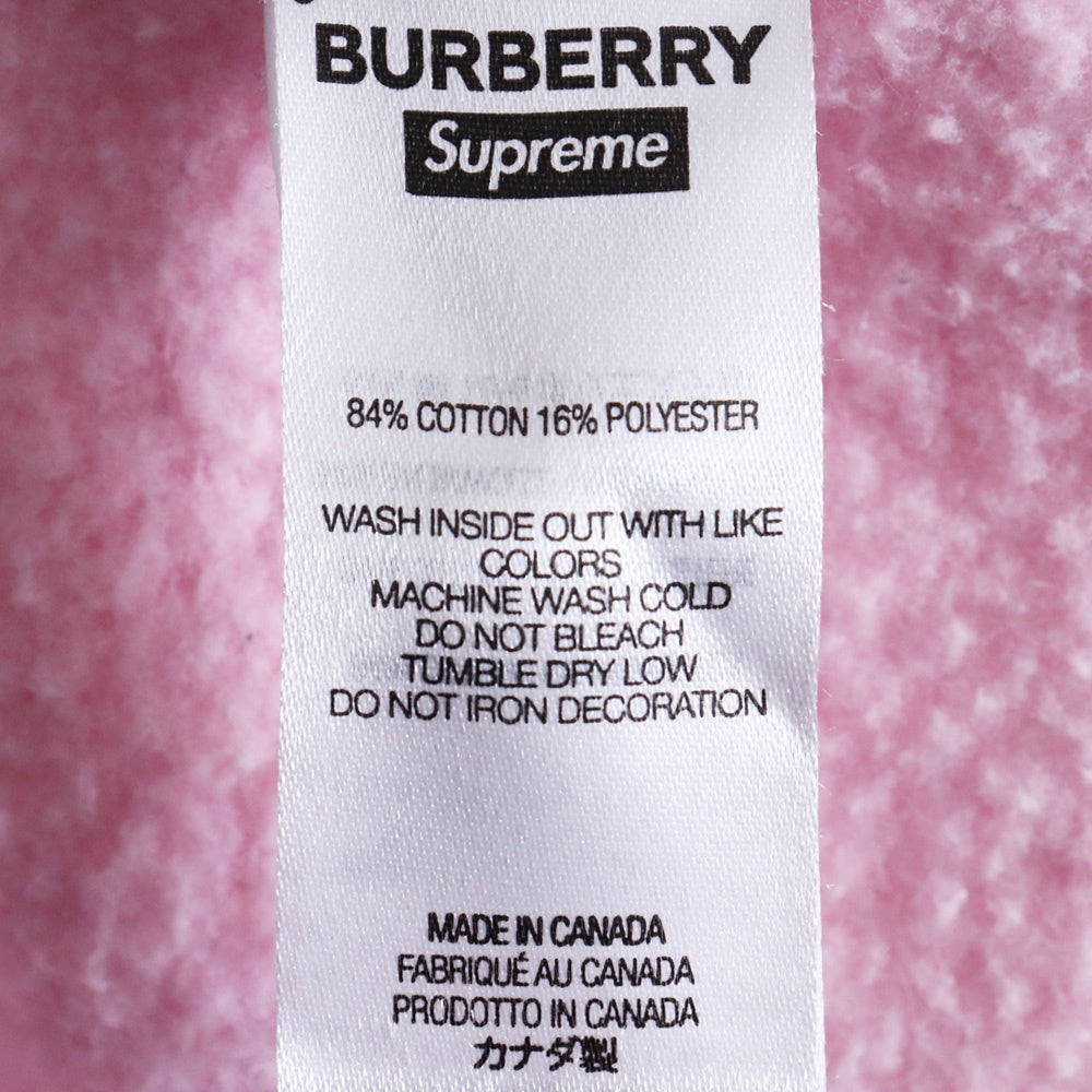 SUPREME 22SS Burberry Box Logo Pullover Hoodie Pink Size XL