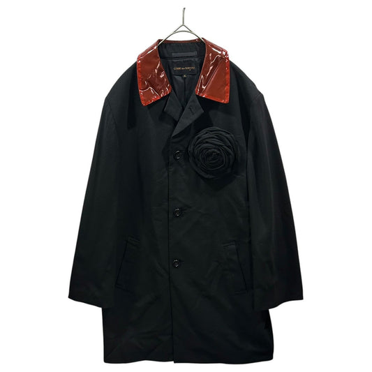 COMME des GARCONS 91AW Vinyl Flower Corsage Wool Coat Size M