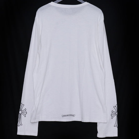 CHROME HEARTS OLD Sleeve Cross Print T-Shirt White Size L